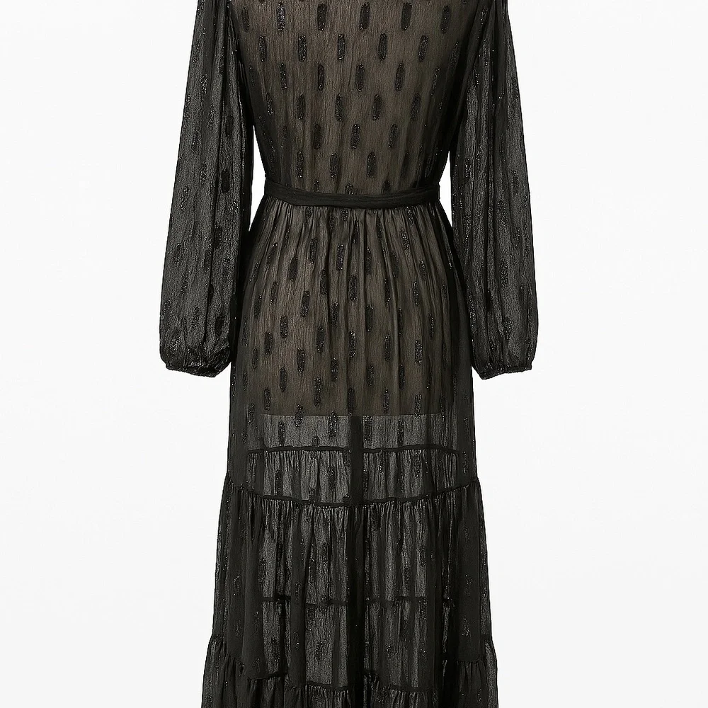 Express Sheer Glitter Duster Robe Black S/M Long Sleeve Tie Waist - Picture 5 of 7